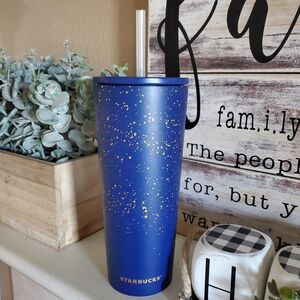 Starbucks Stainless Steel 2020 UK Release Cold Cup Tumbler Blue Gold 16 Oz NWT